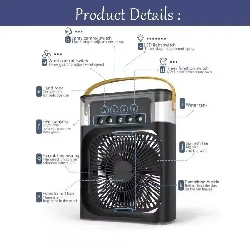 3-In-1 Household Fan, Small Air Cooler with LED Night Light, Portable Air Conditioning, New